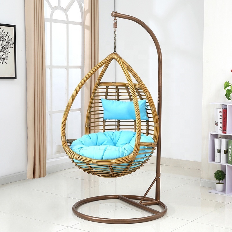 Best selling Outdoor Hotel Balcony Furniture Adult Kids Wicker Rattan Gold Egg Swing Chair With Stand