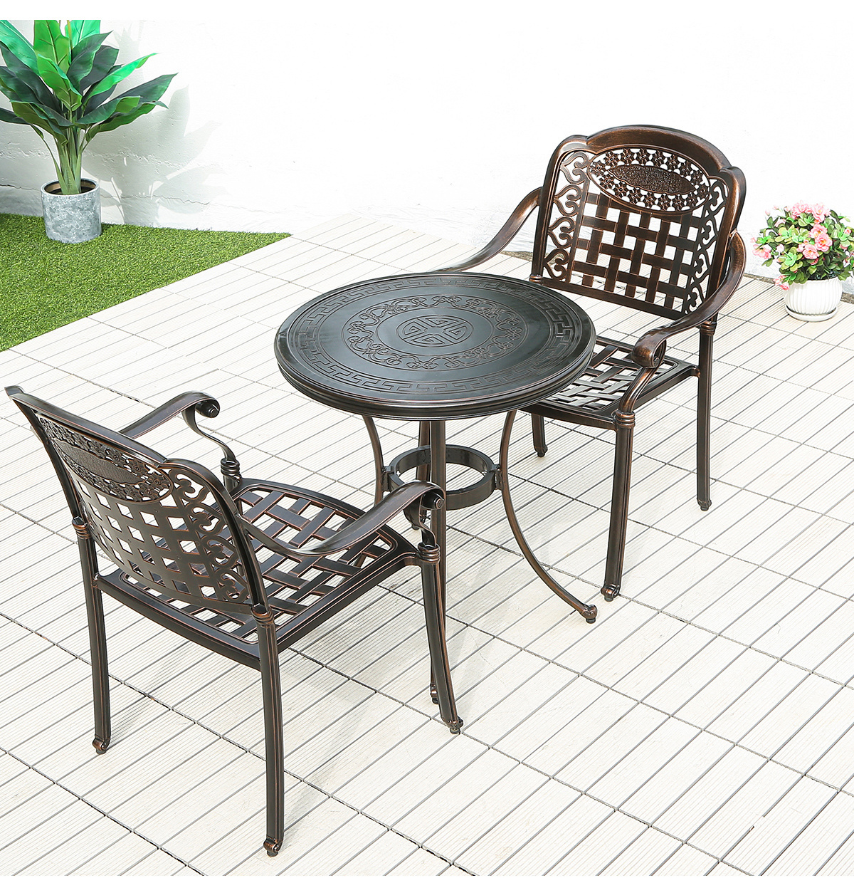 Korean Outdoor Patio Furniture Bbq Grill 2 4 6 Person Cast Aluminum Table Top Fire Pit Dining Table And Chair Set