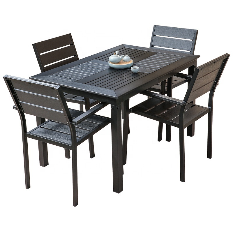 2023 Popular Modern Black Patio Table And Chairs Waterproof Garden Sets Wooden Outdoor Furniture set