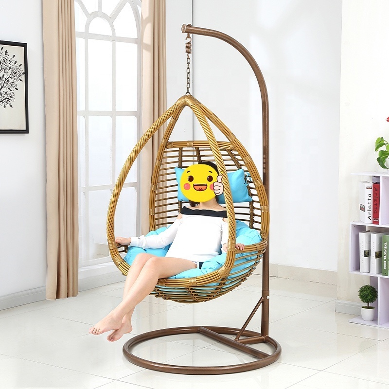 Best selling Outdoor Hotel Balcony Furniture Adult Kids Wicker Rattan Gold Egg Swing Chair With Stand