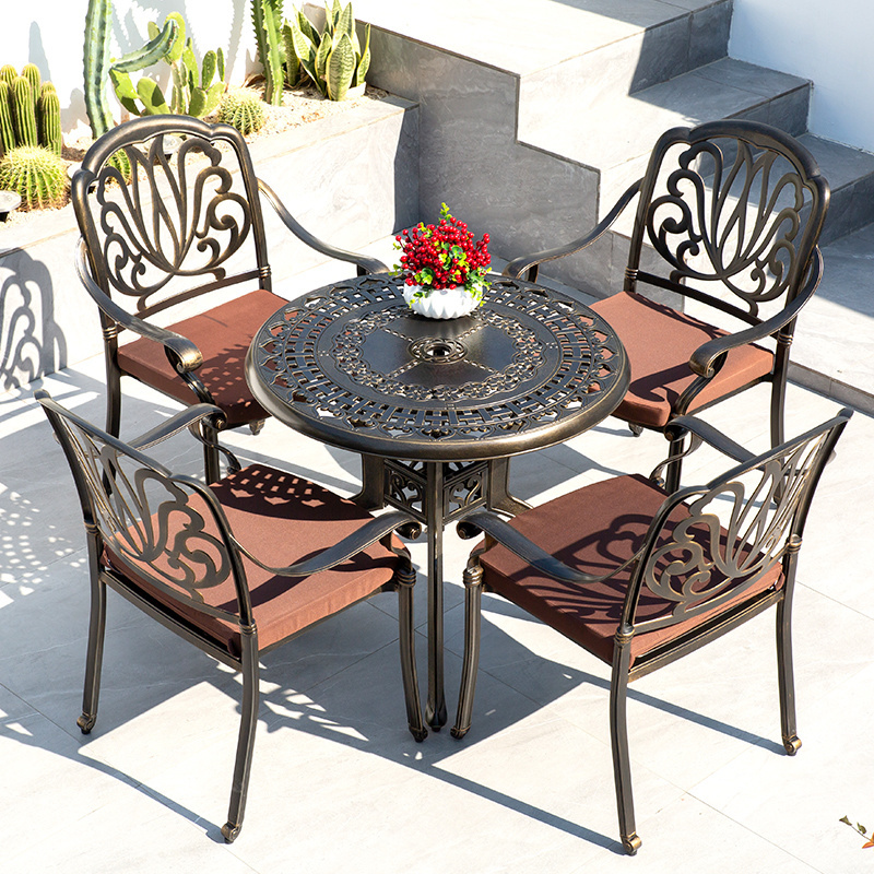 Cast Aluminium Outdoor Furniture Dining Table Set 2 Chairs Round Restaurant Tables And Chairs