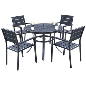 5pcs Outdoor Bistro Set Round Coffee Furniture WPC Terrace Balcony Table And Chairs