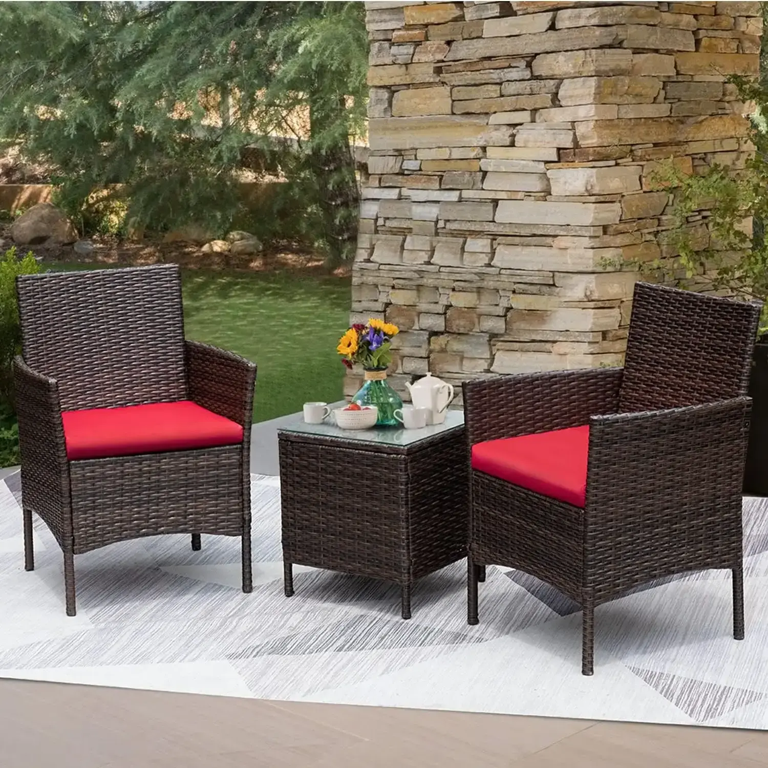 Modern Style Outdoor Furniture Rattan Wicker table and chair Plastic rattan  Garden Furniture 3 Piece for Patio Courtyard