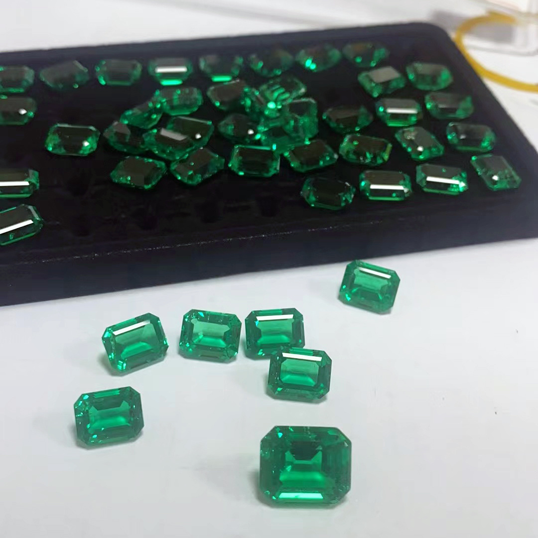 Tianchen Jewelry Wholesale Colombia Green Color Lab Grown Emerald Synthetic Loose Emerald Gemstone