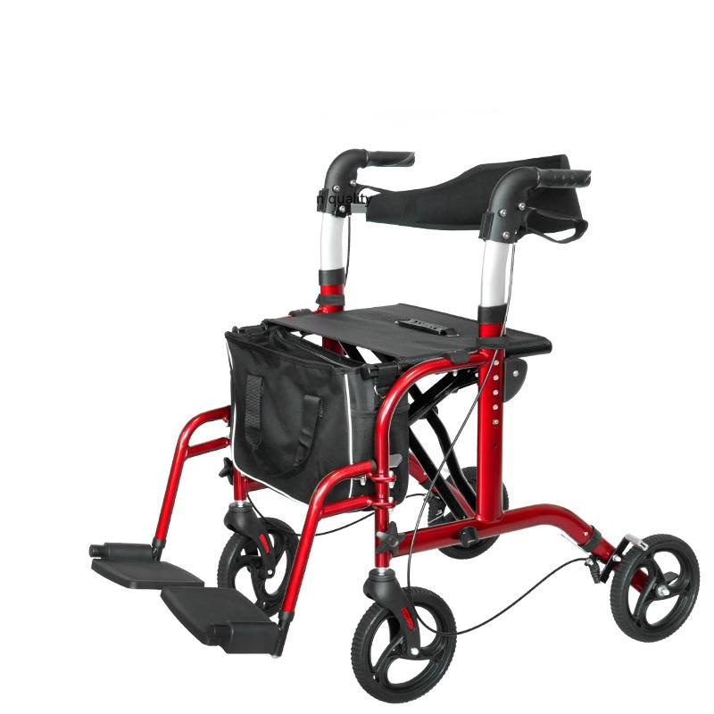 Manufacturer Wholesale Aluminum Alloy 4-Wheel Seat Walker Adult Rollator Walker With Seat For Elderly