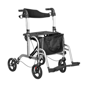 Manufacturer Wholesale Aluminum Alloy 4-Wheel Seat Walker Adult Rollator Walker With Seat For Elderly