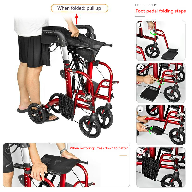 Manufacturer Wholesale Aluminum Alloy 4-Wheel Seat Walker Adult Rollator Walker With Seat For Elderly