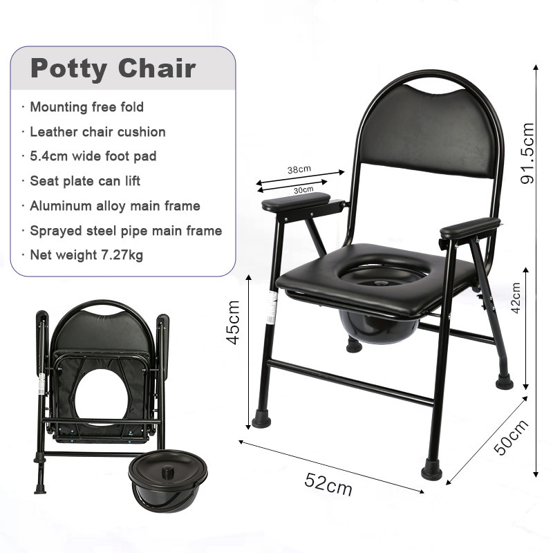 Foldable extra wide bedside 3 in1 Shower stall high Toilet Commode Chair for seniors disabled patients with back arms bucketf