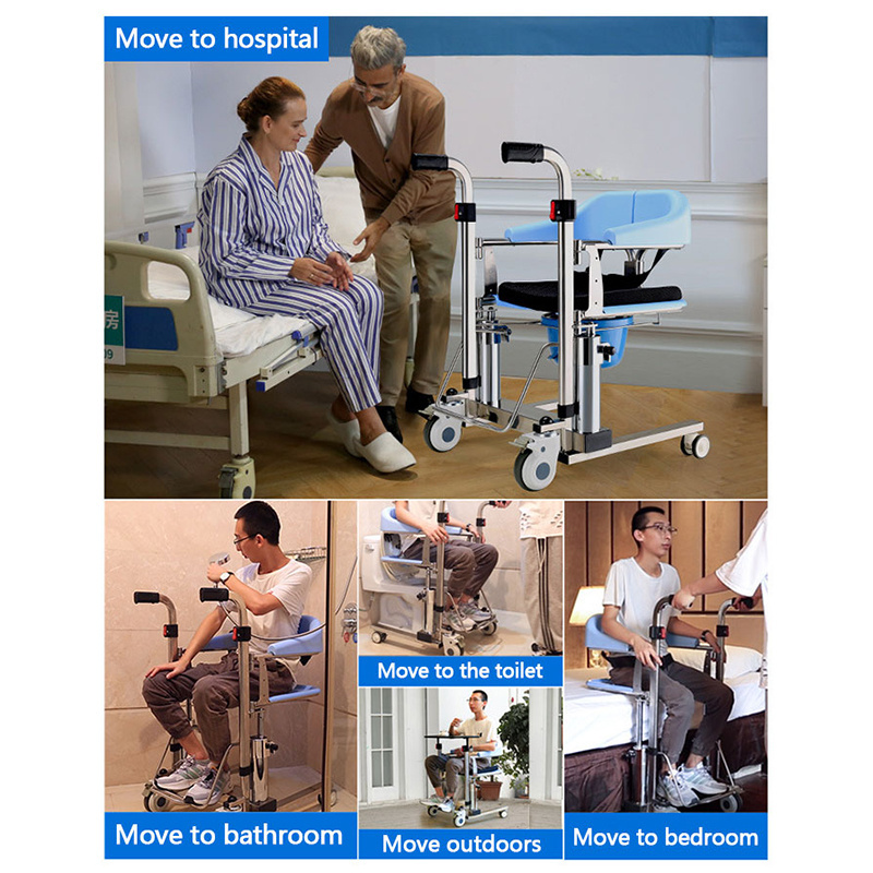 Metal Electric Patient Hydraulic Lift Mobility Transfer Wheelchair Shower Toilet Chair for Elderly Disabled Care with Commode