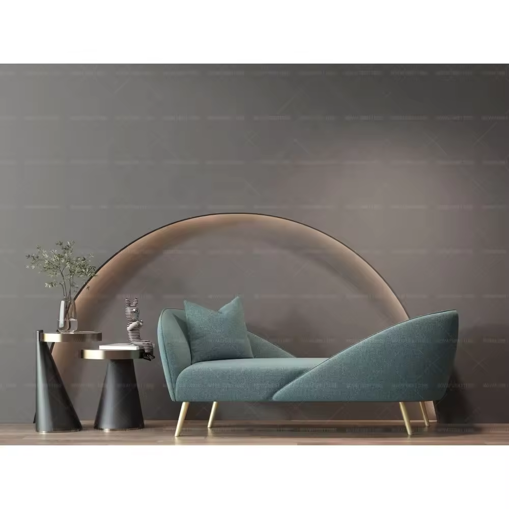 Modern Contemporary Mint Green Velvet Chaise Upholstered Double Back Chaise Lounges with Sturdy Gold Metal Legs