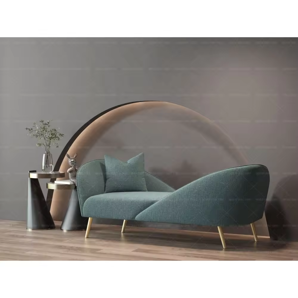 Modern Contemporary Mint Green Velvet Chaise Upholstered Double Back Chaise Lounges with Sturdy Gold Metal Legs