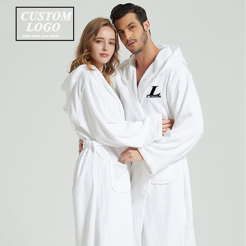 Hotel white hooded bathrobe cotton 100% cotton terry unisex hotel spa bathrobes bath robe custom bathrobes with logo for hotel