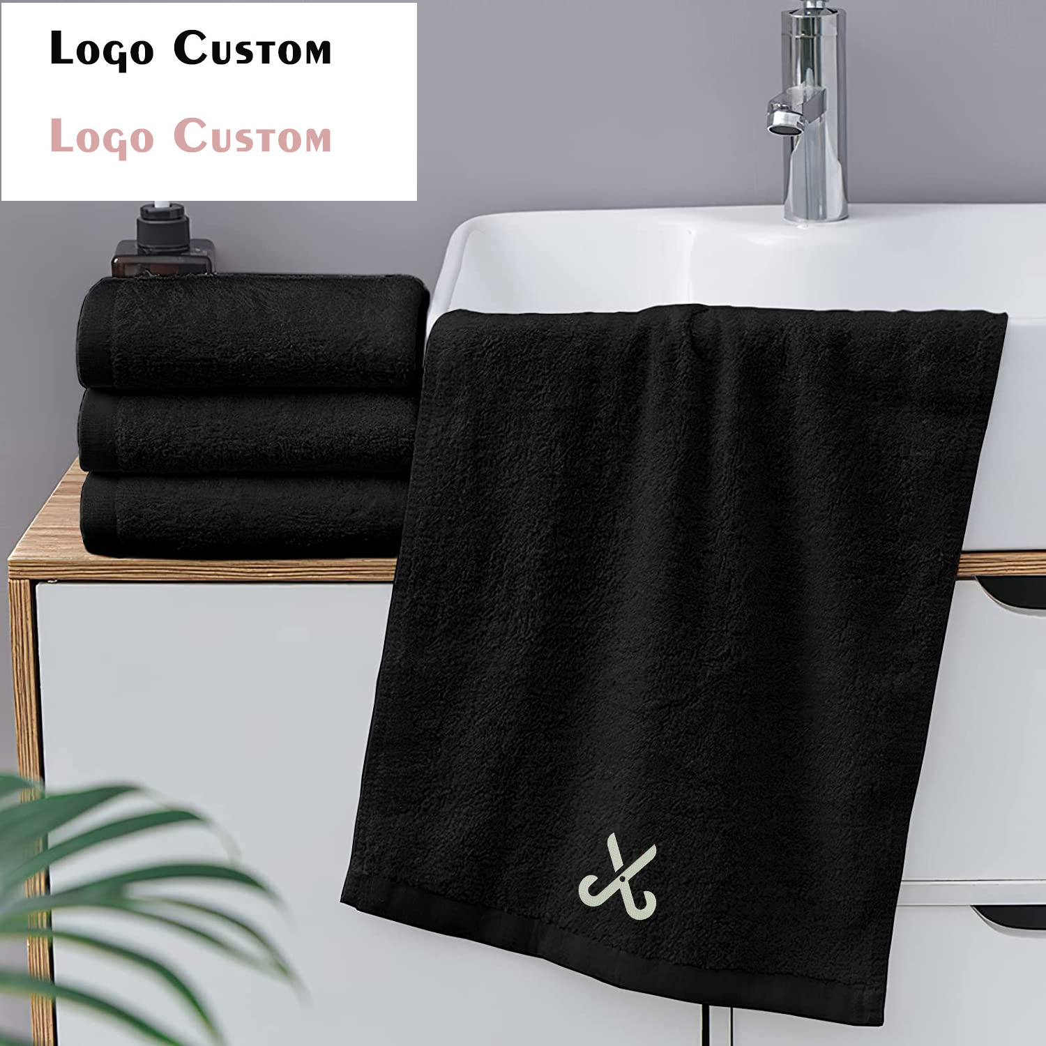 Ready Stock bleach proof salon towels cotton barbershop logo custom hair towel bleach resistant bleach safe salon towels black