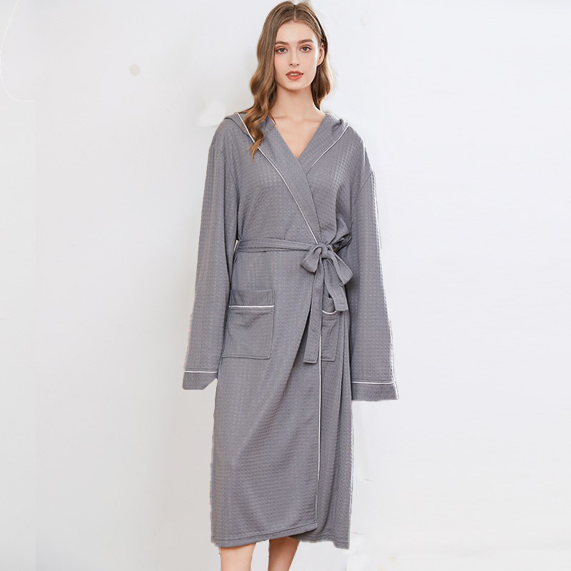 Wholesale High Quality Polyester Bathrobe Soft Microfiber Robes Unisex Waffle Kimono Neck Bath Robe for Spa