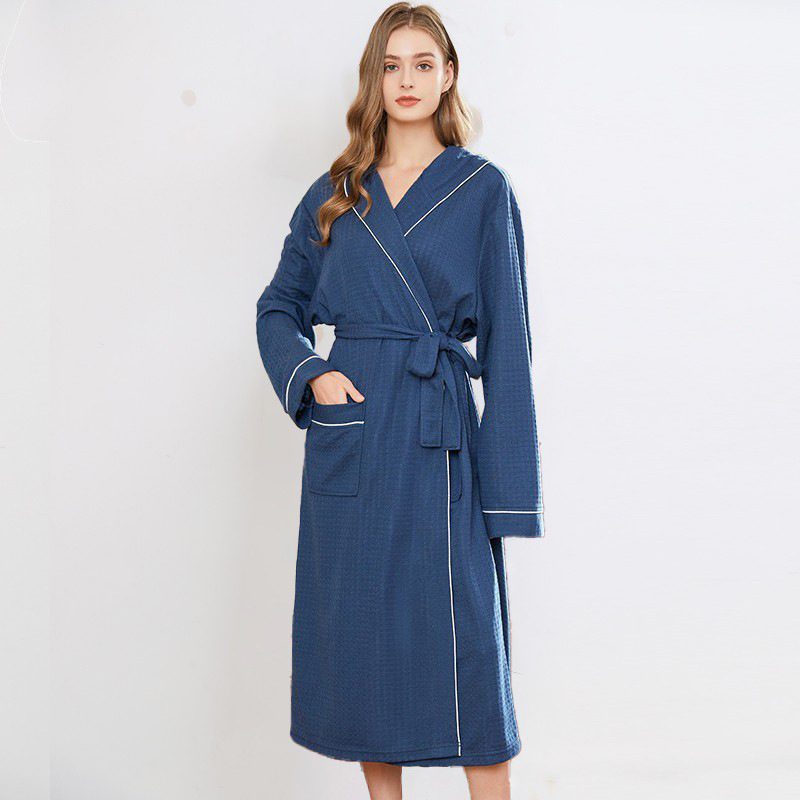 Wholesale High Quality Polyester Bathrobe Soft Microfiber Robes Unisex Waffle Kimono Neck Bath Robe for Spa