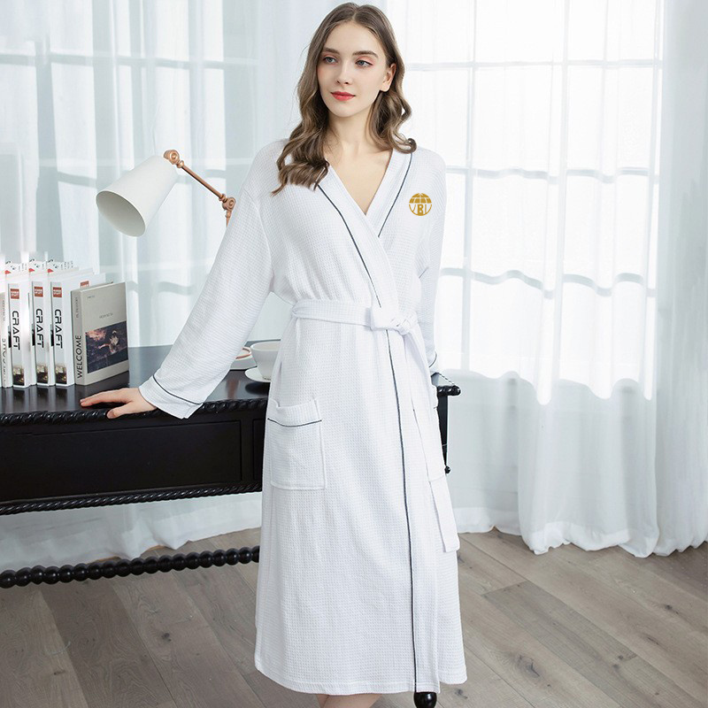 Wholesale High Quality Polyester Bathrobe Soft Microfiber Robes Unisex Waffle Kimono Neck Bath Robe for Spa