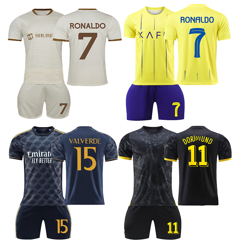 No Name Grey Soccer Uniform Sets Football Jersey For Kids Green And White Retro Soccer Jersey Football Shirt 23/24