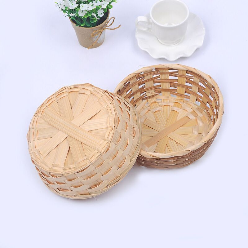 Handmade Bamboo Fruit Basket Fruit Plate Lace Storage Basket