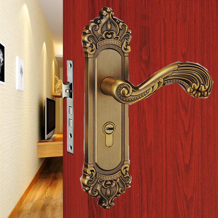 Modern European Style Yellow Aluminum Door Handle Silent Indoor Hardware Lock for Bedroom Wooden Doors