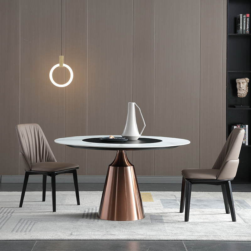 Apartment with Built-in Rotating Italian Dining Table and Chair Combination Nordic Lightweight Luxury Rock Slab Round Family Box