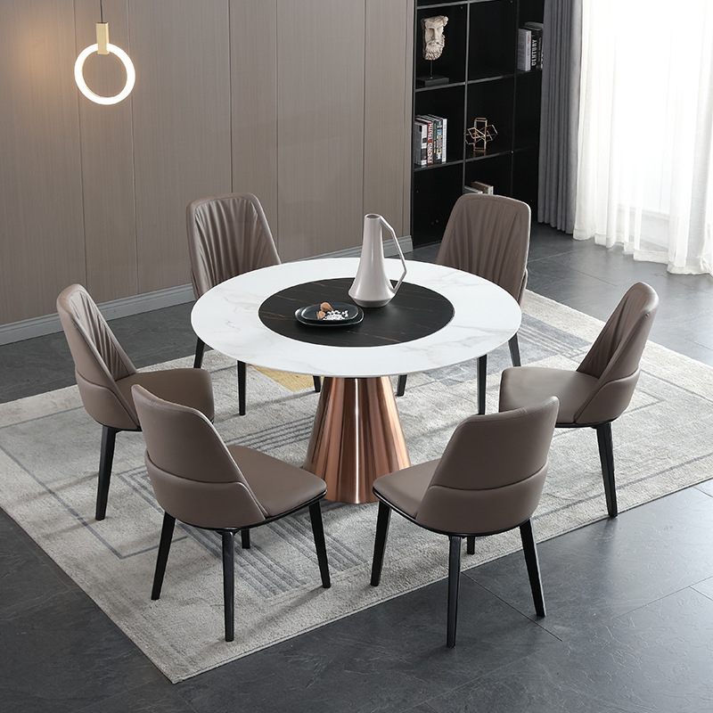 Apartment with Built-in Rotating Italian Dining Table and Chair Combination Nordic Lightweight Luxury Rock Slab Round Family Box