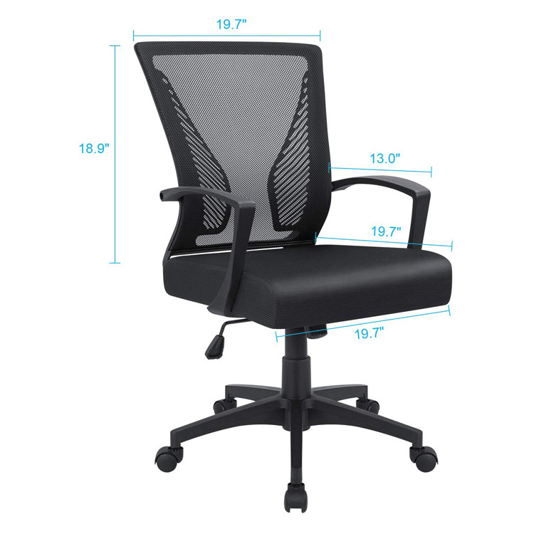 Traditional Style Mid Back Ergonomic Office Chair Swivel Black Mesh Iron Material Adjustable Height with Flip Arms Task Chair