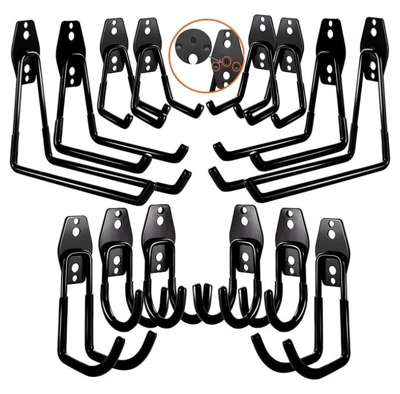 12-Pack Black 3-H Heavy-Duty 7.5 Inch Long Wall Mount Tool Hangers for Organizing Bike Garage for Coat Rack Use