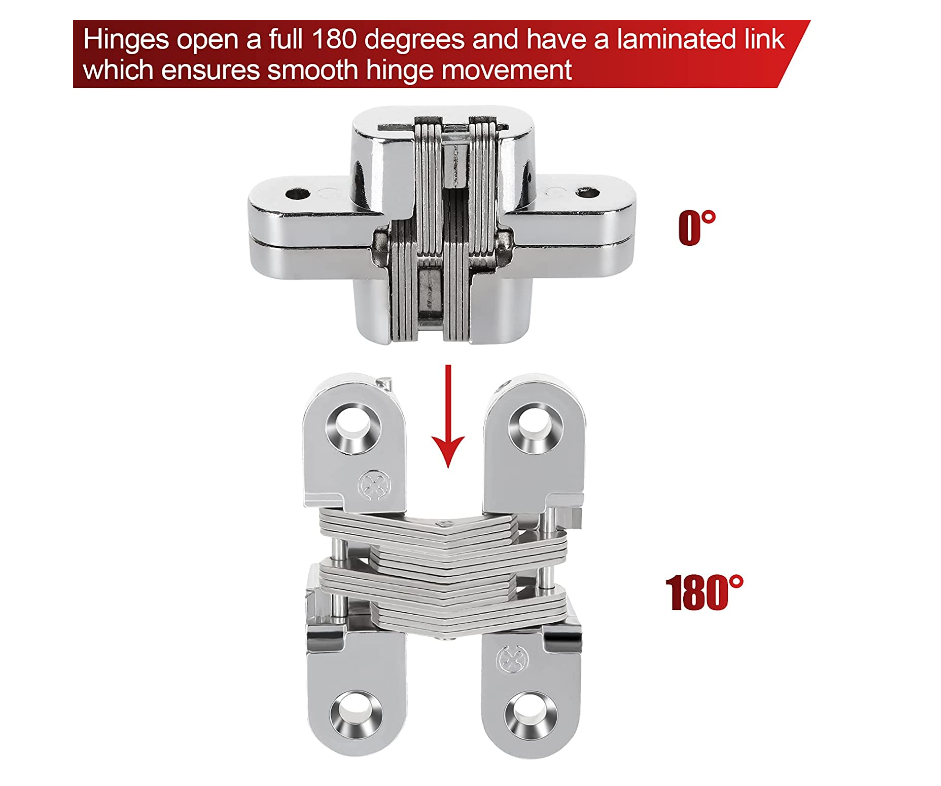 Invisible Hidden Hinge 180 Degree Swing Hinges for Cabinet Door and Barn Door Made of Durable Zinc Alloy