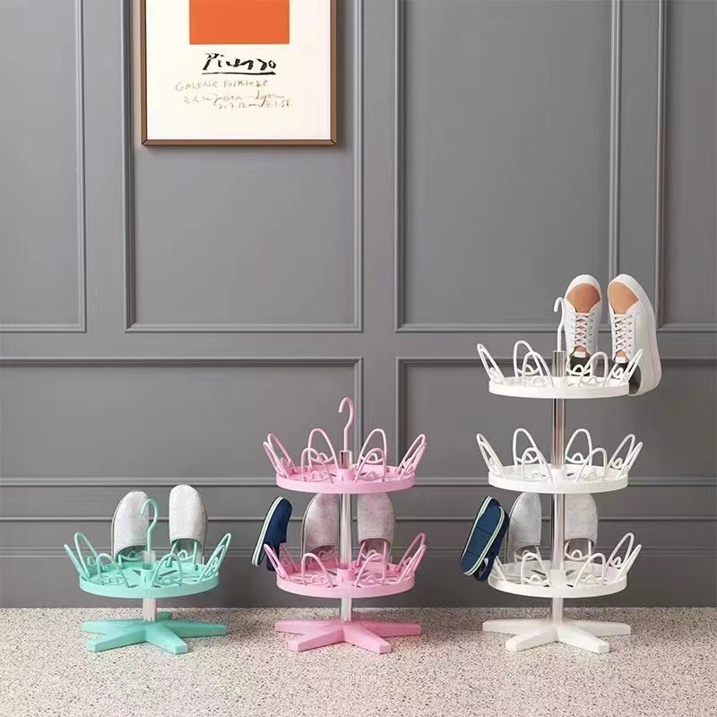 Simple rotary floor  multi-layer storage round drying shoe rack for balcony outdoor home