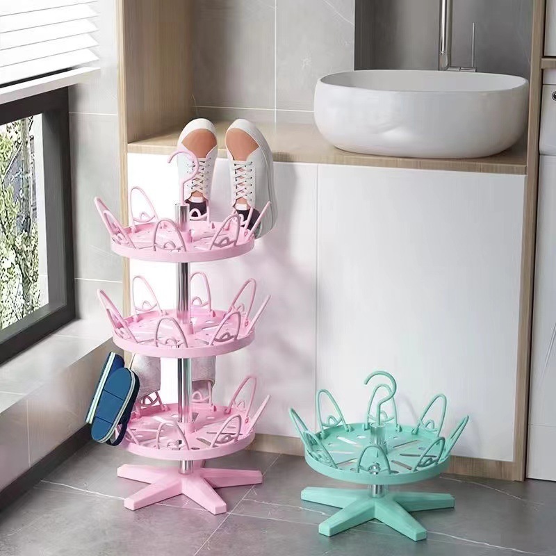 Simple rotary floor  multi-layer storage round drying shoe rack for balcony outdoor home