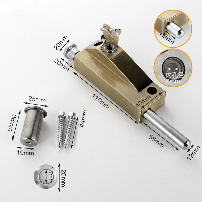 Rotary door lock Insert lock spring Pin Brass key Floor lock safety protection latch