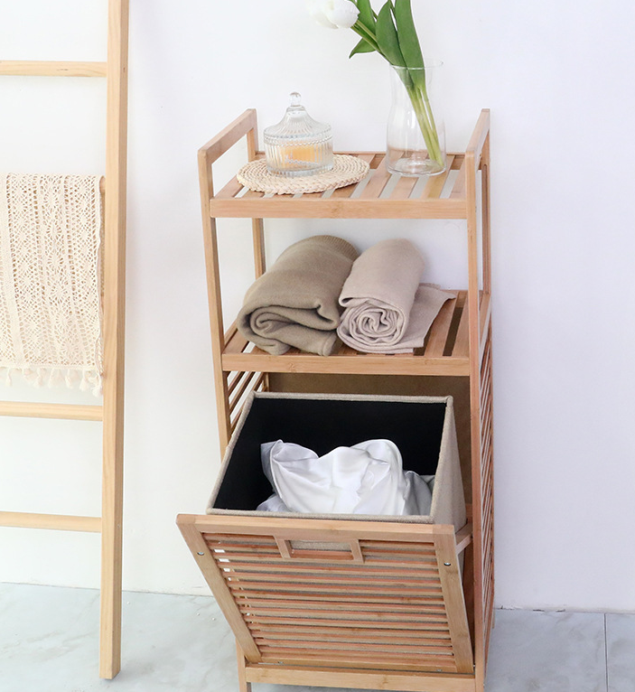 Japanese wood simple solid wood shelves wooden sideboard storage rack for bathroom