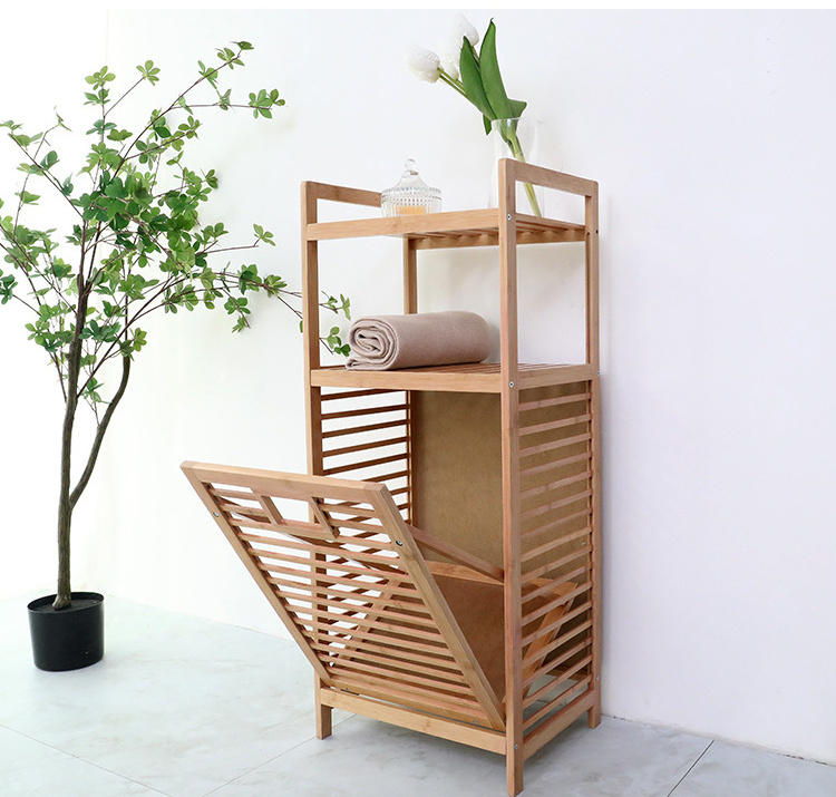 Japanese wood simple solid wood shelves wooden sideboard storage rack for bathroom