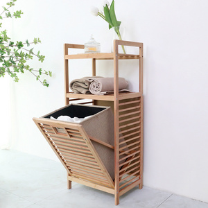 Japanese wood simple solid wood shelves wooden sideboard storage rack for bathroom