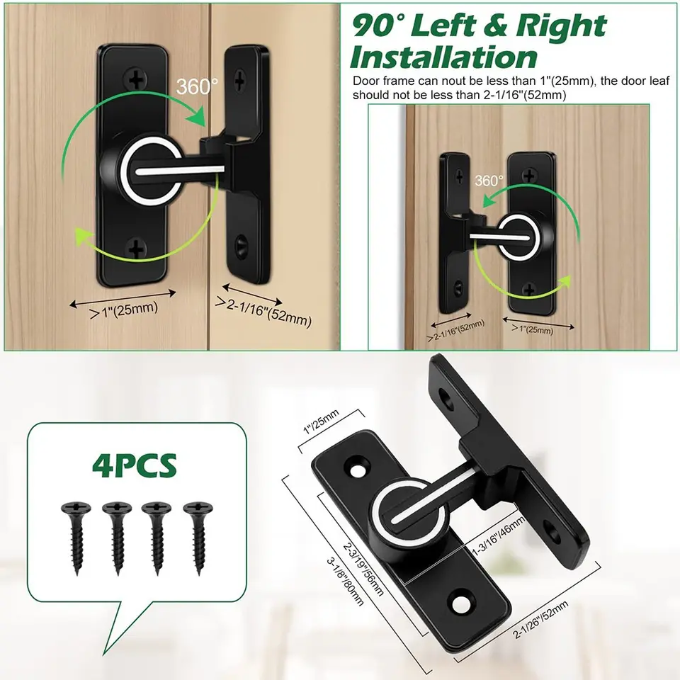 Zinc Alloy 90 Degree Black Heavy Duty H Bolt Barn Door Latch Lock For Sliding Wooden Doors luminous