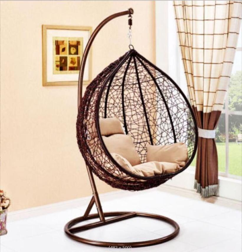 Wholesale Custom PE Rattan Metal Stand Patio Hanging Swing Egg Chairs Double Seated Garden Outdoor Wicker