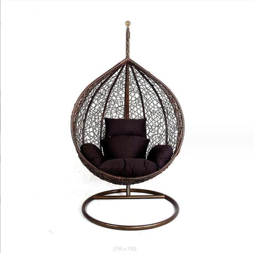 Wholesale Custom PE Rattan Metal Stand Patio Hanging Swing Egg Chairs Double Seated Garden Outdoor Wicker