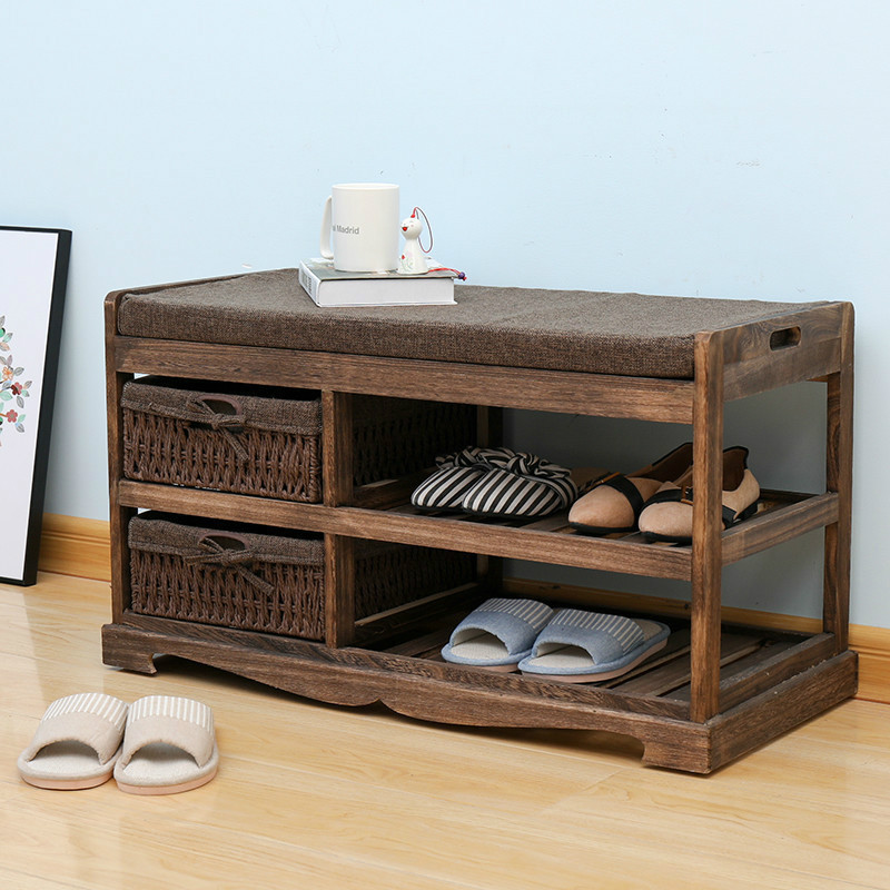 Shoe Rack Solid Wood Shoe Stool Household Entrance Sitting Shoe Stool wooden bench