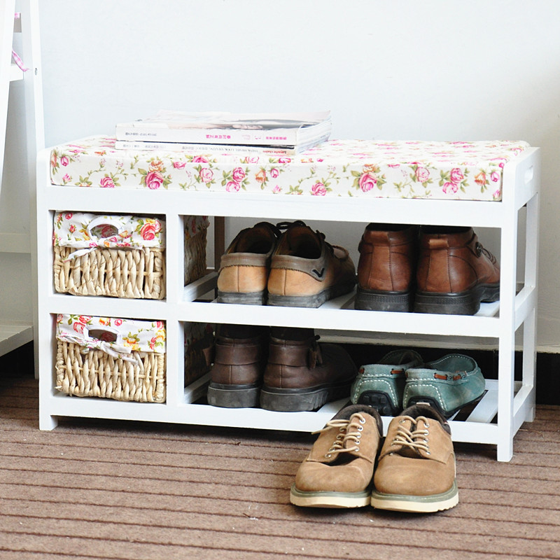 Shoe Rack Solid Wood Shoe Stool Household Entrance Sitting Shoe Stool wooden bench