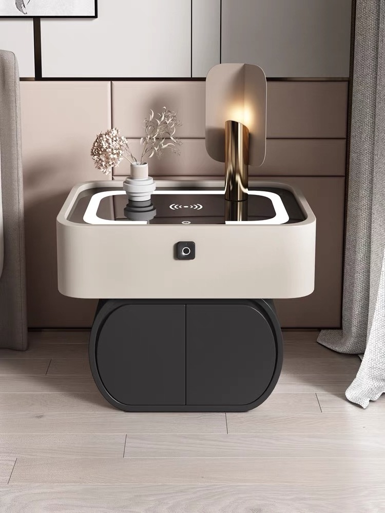 Bedroom hotel nightstand luxury smart new nightstand wireless charging bedside cabinet fingerprint lock creative bedside table