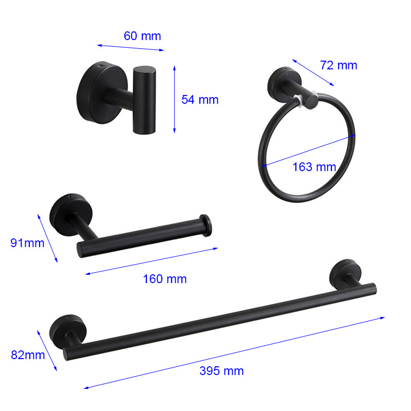 Black 4-Piece Bathroom Hardware Set with Towel Bar Fashion Design Hotel Bathroom Accessories Robe Hooks by Design