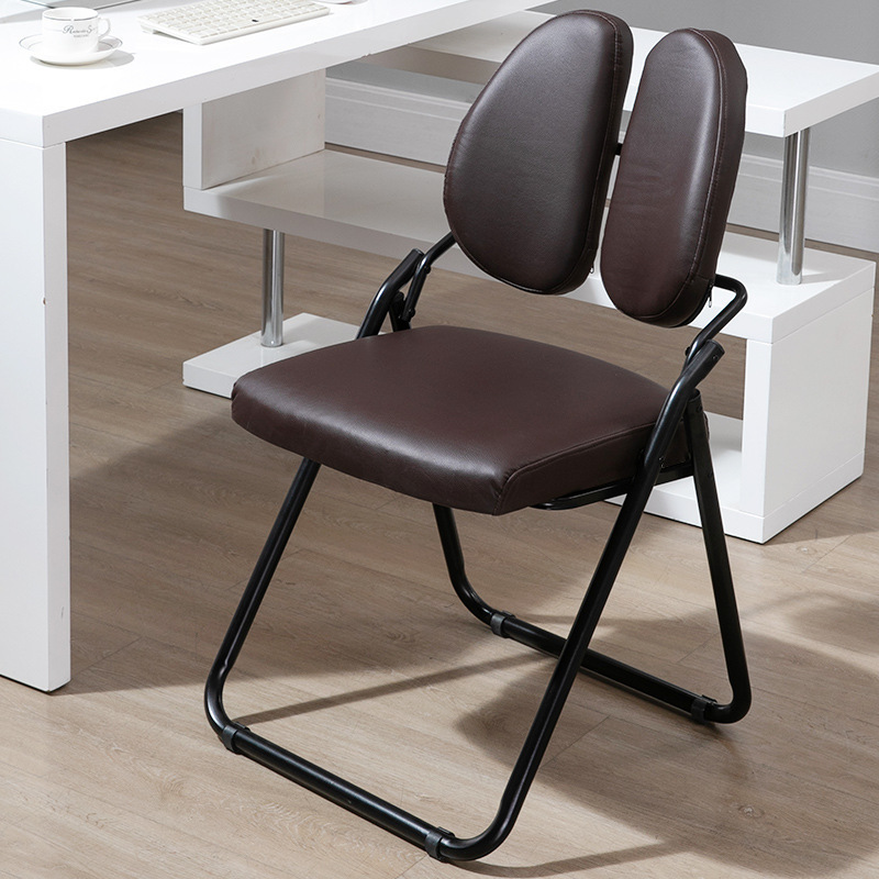 Modern Design Double Backrest Stool Lightweight Folding Metal Mesh Cloth Khaki Brown Black Chair Events Office School