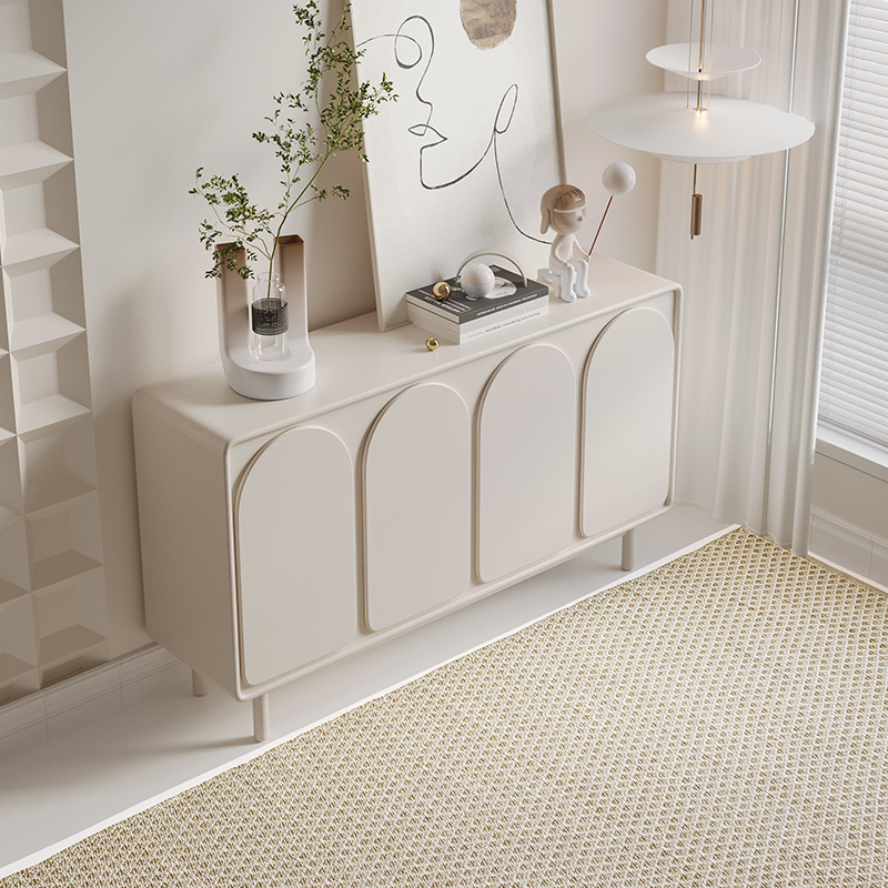 Cream wood sideboard simple solid wood storage cabinet French living room entrance cabinet