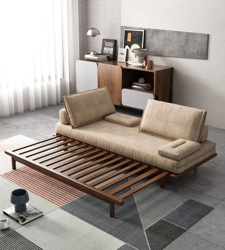 Scandinavian foldable and retractable living room multifunctional solid wood sofa