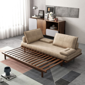 Scandinavian foldable and retractable living room multifunctional solid wood sofa