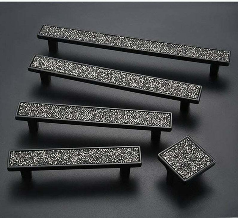 Customized Long Crystal Matte Black Drawer Simple Square Handle Dresser Handles Kitchen Cabinet Door Furniture Handle