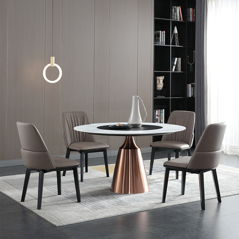 Apartment with Built-in Rotating Italian Dining Table and Chair Combination Nordic Lightweight Luxury Rock Slab Round Family Box