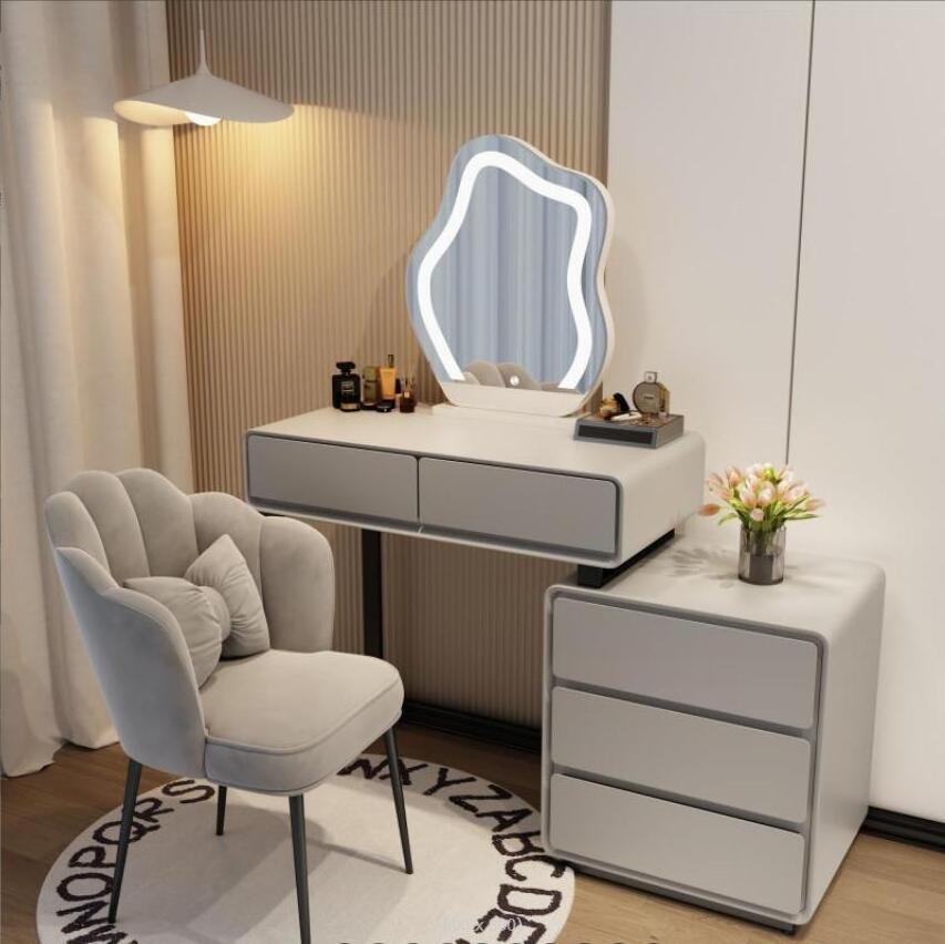 Wholesale Custom DIY Pine Minimalist Modern Style Dresser LED Lighted Solid Wood Dressing Makeup Table Set