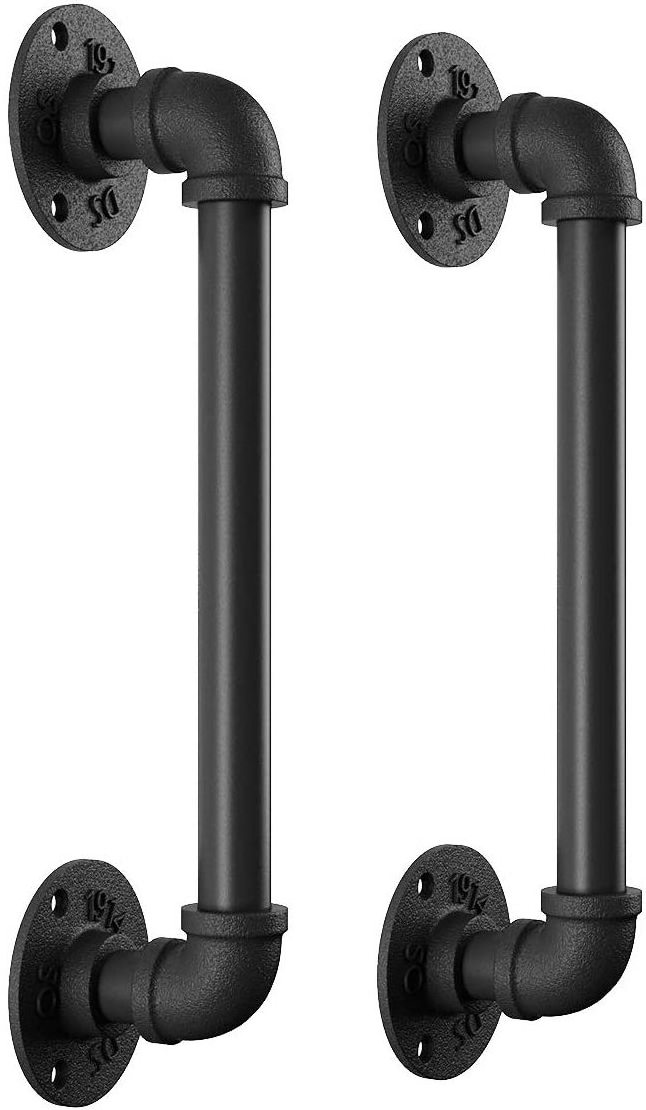 11 Inch Pipe Barn Door Pull Handle Industrial Rustic Black Stair Handrail Grab Bar for Sliding Door