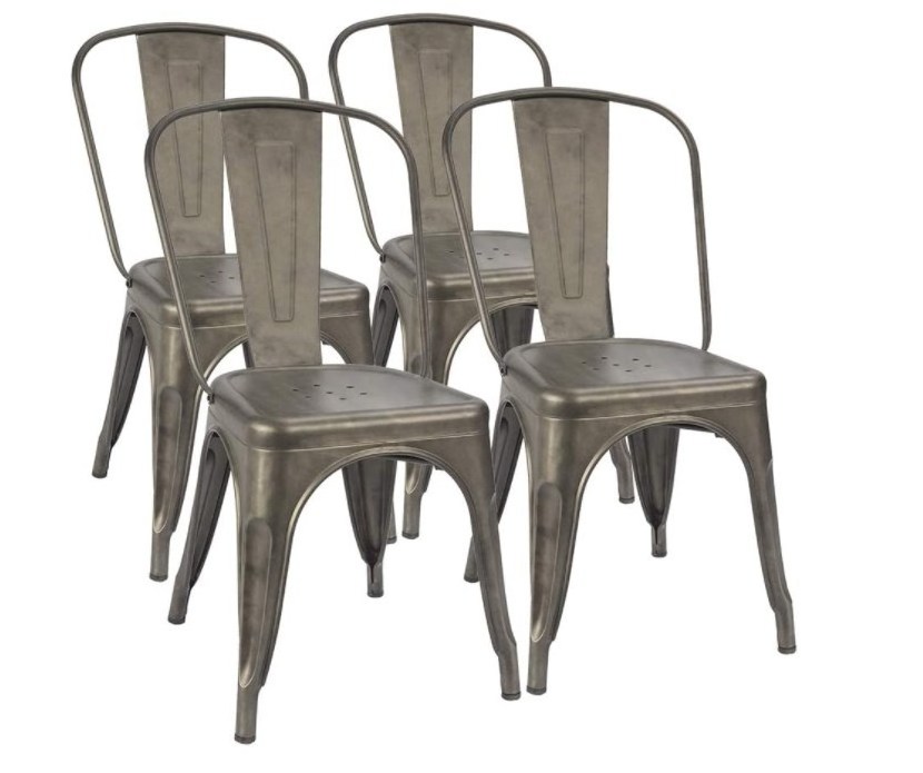 Metal Dining Chair Indoor-Outdoor Use Stackable Classic Cafe Coffee Side Table Chairs Set of 4 For Dining Room